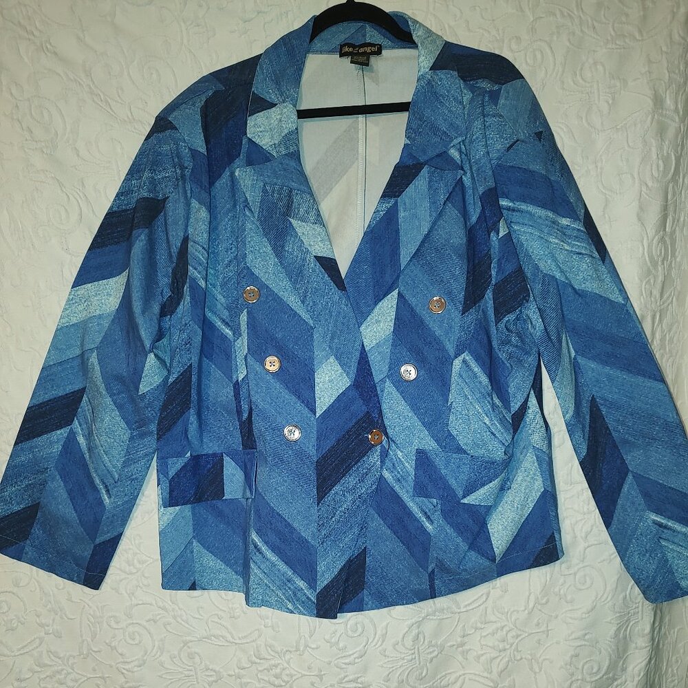 WOMEN'S SIZE 3X "LIKE AN ANGEL" MIXED FAUX DENIM DESIGNED PANT SUIT